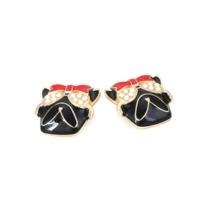 Boucles d'oreilles carlin mignonnes avec nœud rouge et perles blanches en alliage doré