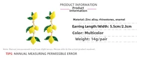 Détail des boucles d'oreilles citron jaunes avec dimensions 5,5cm x 2,3cm et poids 14g
