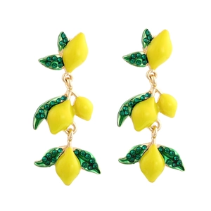 Boucles D'oreilles Pendantes Citron Alliage Émail Strass Longue Pendentif Style Vacances D'été Bijoux Pour Femmes