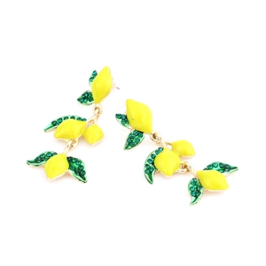 Boucles d'oreilles citron en émail jaune et cristaux verts pour femmes stylées