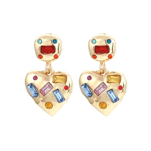 Retro Heart Shaped Dangle Earrings For Women With Alloy And Colorful Rhinestone Geometric Design Fashion Jewelry