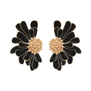 Pastel floral alloy earrings with black enamel petals and golden stamen design
