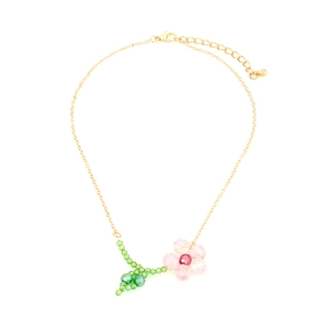 Sweet Flower Pendant Necklace With Glass Crystal Beads Hand Woven Floral Clavicle Chain For Women Korean Style Jewelry
