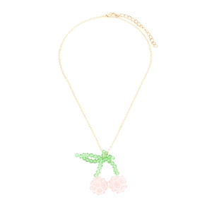Cherry Pendant Necklace Glass Crystal Beaded Gold Alloy Chain Handmade Woven Sweet Fruit Jewelry For Women Girls