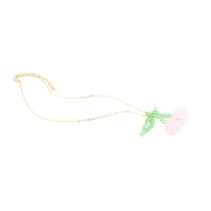 Cute handmade glass crystal cherry pendant necklace with a delicate golden fine chain