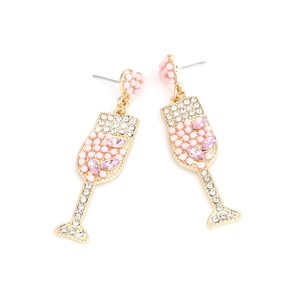 Boucles d'oreilles chic verre à champagne avec strass roses et alliage doré de fête
