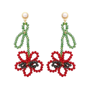 Flower Dangle Earrings Handmade Beaded Glass Crystal Floral Long Drop Bohemian Statement Jewelry For Women