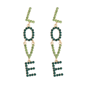 Love Letter Drop Earrings Alloy Colorful Rhinestone Dangle Long Hollow Out Minimalist Fashion Jewelry For Women
