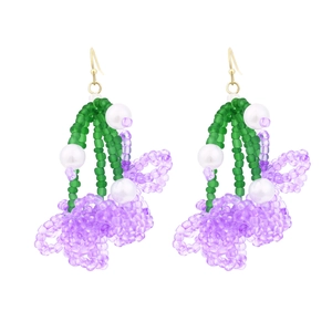 Handmade Colorful Rice Bead Woven Flower Tassel Dangle Earrings For Women Sweet Pastoral Style Artificial Pearl Accents