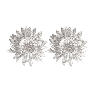 Vintage oversized sunflower earrings in textured silver-tone alloy with layered petals