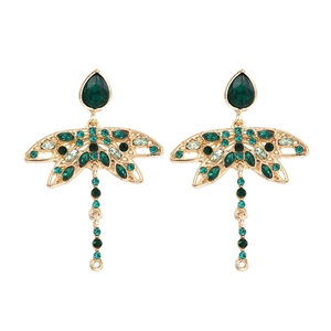 Rhinestone Dragonfly Drop Earrings Alloy Colorful Crystal Hollow Insect Dangle Jewelry Accessories For Women Fashion