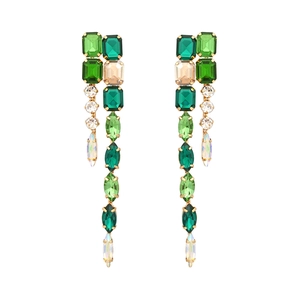 Long Tassel Drop Earrings For Women Overstated Geometric Glass Rhinestone Gold Tone Alloy Statement Party Jewelry