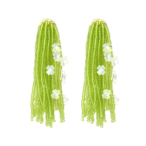 Handmade Beaded Tassel Drop Earrings Floral Alloy Jewelry For Women Boho Style Cute Literary Accessory