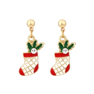 Christmas Sock Dangle Earrings Alloy Enamel Rhinestone Cute Festive Boot Jewelry For Women Girls Holiday Party Accessory