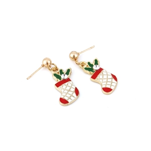 Cute Christmas stocking stud earrings with red and white enamel and sparkling crystals