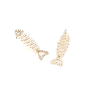 Gold fishbone earrings with pearls and crystals for a creative statement look