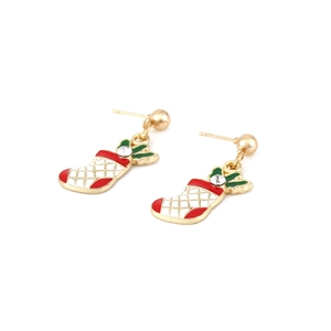 Cute Christmas stocking drop earrings with red enamel and sparkling crystal accents