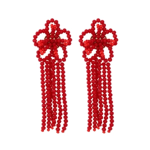 Bohemian Flower Tassel Earrings Handmade Woven Glass Crystal Beaded Statement Drop Dangle For Women