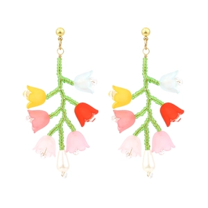 Boucles d'oreilles muguet faites main avec perles colorées et pendentifs de perles fines