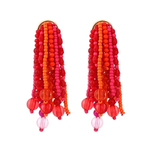 Exaggerated Handmade Bohemian Seed Bead Long Tassel Earrings Colorful Resin Beads Ethnic Vacation Style For Women