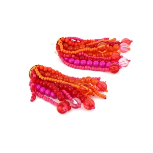 Handmade bohemian beaded tassel earrings in bright red and orange for women