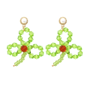 Boucles D'oreilles Pendantes Feuilles En Künstliche Perles Fait Main Alliage Zinc Résine Fausse Künstliche Perle Style Bohème Floral Pour Femmes
