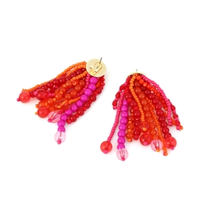 Bohemian colorful handmade beaded tassel earrings with vibrant multi-layered long fringes