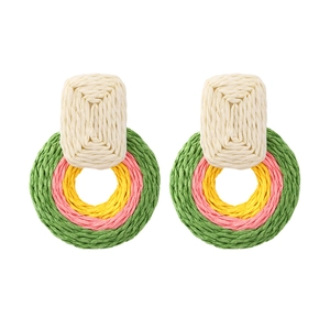 Bohemian Handgewebt Raffia Kreis Geometrische Ohrhänger Für Damen Handgefertigt Strohgeflecht Urlaub Ohrringe Schmuck