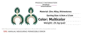 Detailed size specifications for large vintage geometric earrings with rhinestones