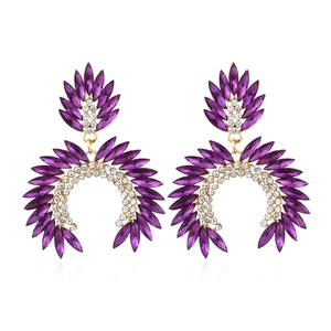 Retro Geometric Rhinestone Dangle Earrings Exaggerated Bohemian Fan Shaped Alloy Drop Earring For Women Jewelry