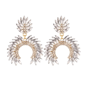 Vintage geometric chandelier earrings with champagne gold finish and clear crystal rhinestones