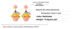 Size details of rhinestone ice cream cupcake drop earrings in zinc alloy