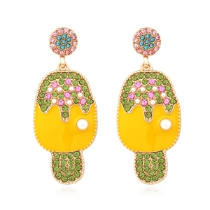 Colorful ice cream dangle earrings with pearls and crystals on a white background