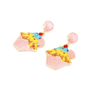 Colorful cupcake drop earrings with enamel finish and sparkling crystals for women