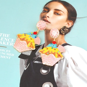 Colorful rhinestone cupcake earrings with enamel ice cream drip design and geometric charms