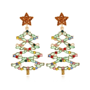 Orecchini Albero Di Natale Lega Strass Colorati Traforati Esagerati Retrò Gioielli Di Moda Per Le Vacanze Da Donna