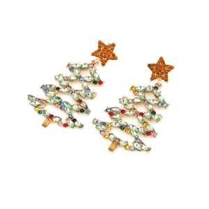 Orecchini a forma di albero di Natale con strass colorati e montatura in lega dorata