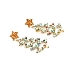 Orecchini pendenti a forma di albero di Natale con strass colorati in lega dorata