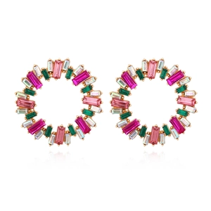 Orecchini A Cerchio Retro Esagerati Colorati Baguette Resina Strass Girasole Con Perno Per Le Donne Lega