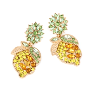 Fashionable lemon drop earrings with colorful crystals and gold-plated alloy finish