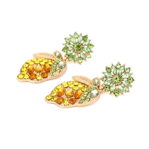 Chic gold-tone flower and lemon drop earrings with colorful gradient rhinestones