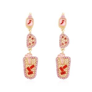 Bunte Strass Weinglas Hängeohrringe Mit Legierung Imitation Künstliche Perle Emaille Obst Flasche Tropfen Ohrschmuck Für Frauen