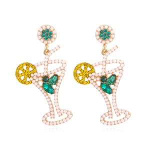 Boucles D'Oreilles Pendantes Verre À Cocktail Alliage Strass Künstliche Perle Créatif Bijoux De Vacances D'Été Pour Femmes