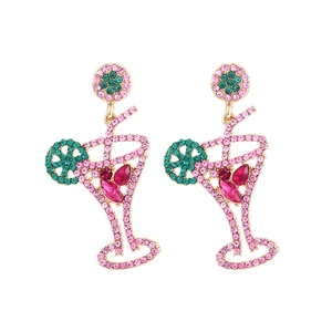 Boucles d'oreilles verres à cocktail avec strass roses et verts et perles élégantes