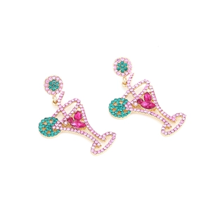 Boucles d'oreilles verres à vin dorées avec cristaux roses et perles, design évidé