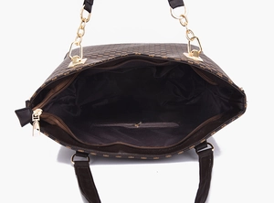 Internal view showing large capacity and zipper pocket of printed tote bag