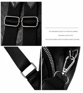 Vista macro de herrajes metálicos brillantes y textura de cuero de la mochila de moda