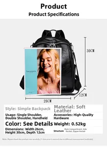 Especificaciones de tamaño y estructura detalladas para esta mochila versátil de cuero sintético