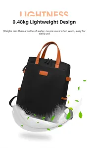Zaino business donna leggero in nero e pelle marrone, pesa solo 0,48 kg, elegante