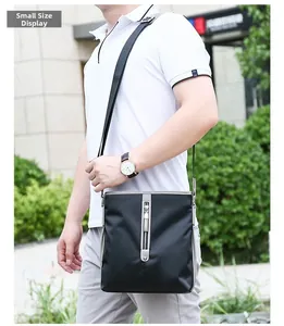 Detailed shot of small black oxford shoulder bag with grey contrast zipper detail